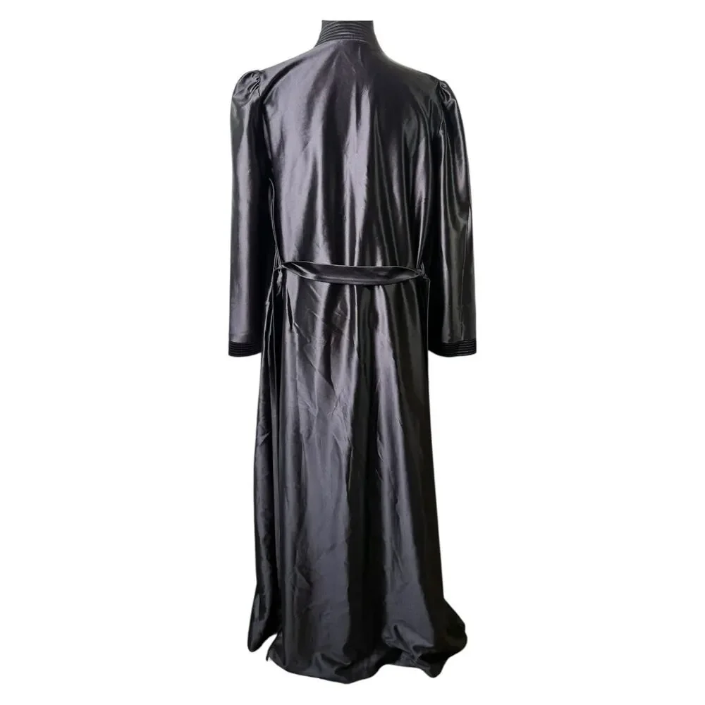 Vtg Black‎ Satin Robe Old Hollywood Luxurious USA Union Made Barad & Co Sz M EUC